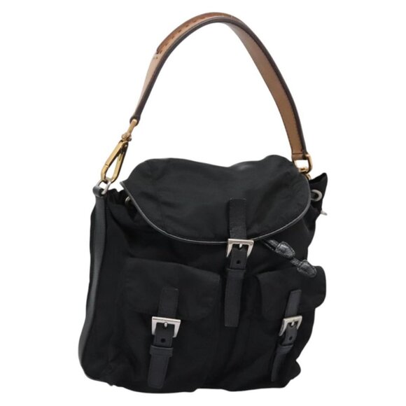 PRADA Shoulder Bag Nylon Black Gold Auth - Picture 1 of 16